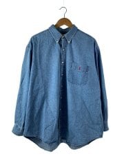 画像：ボタンダウンシャツ/デニムシャツ/長袖シャツ/XL/コットン/BLU/無地