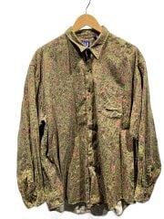画像：90s/OLD/香港製/リーフパターン/長袖シャツ/XL/コットン/GRN/総柄