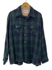 画像：VI/70s/Kentfield/ブラックウォッチ/オープンカラー/長袖シャツ/XL/ウール/NVY/チェック