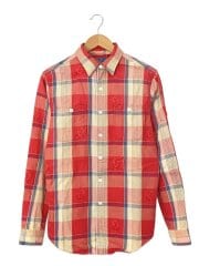 画像：長袖シャツ/S/コットン/RED/チェック