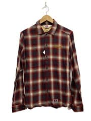 画像：長袖シャツ/M/レーヨン/RED/オンブレCK/W-07800012