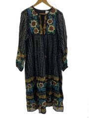 画像：長袖ワンピース/one/コットン/BLK/総柄/233-3106