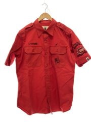 画像：半袖シャツ/L/コットン/RED/無地