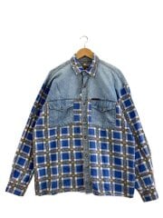 画像：長袖シャツ/L/コットン/BLU/総柄