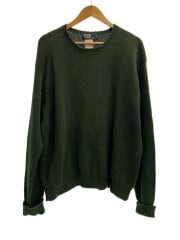 画像：90s/香港製/ニット/セーター/XL/コットン/グリ-ン/スモールポニー刺繍