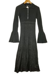画像：長袖ニットポロシャツシャツワンピース/38/ポリエステル/BLK/21242265701