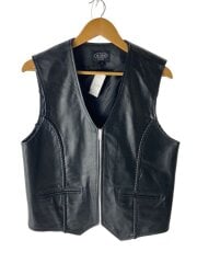 画像：ベスト/L/レザー/BLK/無地