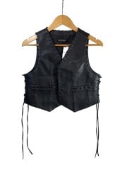 画像：Lace Up Short Length Vegan Leather Vest/ベスト/--/BLK/無地