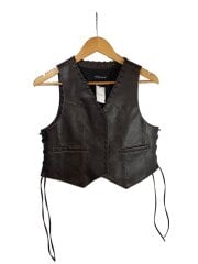 画像：Lace Up Short Length Vegan Leather Vest/品質タグ欠損/BRW