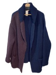 画像：リブニット/アイルランド製/カーディガン(厚手)/--/ウール/ネイビー/PF-4B-89633