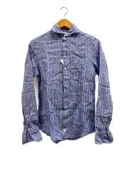 画像：長袖シャツ/14.5/リネン/BLU/ストライプ