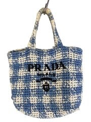 画像：トートバッグ/--/BLU/チェック/スモールクロシェ