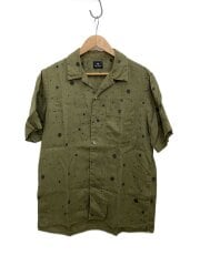 画像：オープンカラーシャツ/L/リネン/GRN