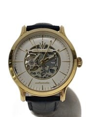 画像：スケルトン/自動巻腕時計/アナログ/レザー/ブラック/ブラック/SS