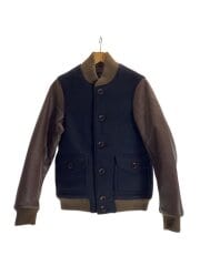 画像：MELTON & LEATHER VARSITY JACKET/バーシティジャケット/L/ウール/NVY