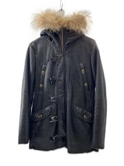 画像：ファー/裏ボア/フード/コート/M/フェイクレザー/BLK/7112458