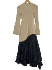 画像：背中汚れ/ドッキング長袖ワンピース/M/レーヨン/BEG/1524631231-0