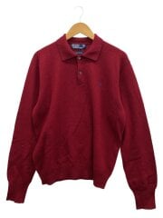 画像：ニットポロ/L/LAMBS WOOL/RED/無地//