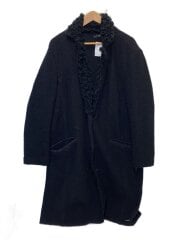 画像：コート/ボア/ウール/BLK/無地