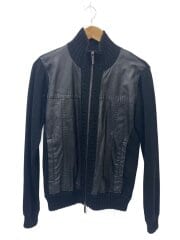 画像：レザー切り替え/ラムレザー/ニット・セーター(薄手)/46/ウール/BLK