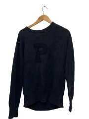 画像：Pロゴレタードコットンブレンドクルーネックニットセーターニット・セーター(薄手)/L/コットン/BLK/