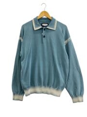 画像：ハイツイストピグメントブリーチロングスリーブニットポロシャツ/0/コットン/BLU/11252361302//