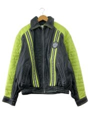 画像：UB TUFF/モーターサイクルレザージャケット/シングルライダース/SIZE:M/ブラック/グリーン