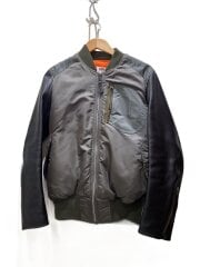 画像：×ALPHA/11ss/レザースリーブ切替MA-1ジャケット/S/ナイロン/KHK/WG-J905