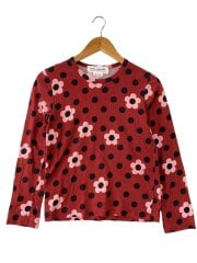 画像：長袖Tシャツ/S/コットン/RED/ドット/ND-T003//