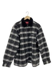 画像：21AW/Faux Fur Collar Flannel Shirt/L/コットン/BLK/チェック