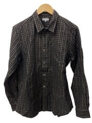 画像：長袖シャツ/M/コットン/BLK/チェック/hk-b027