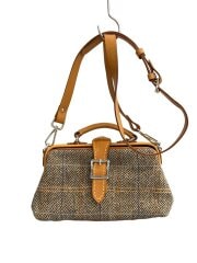 画像：TANGENT LINEAR/横型がま口ショルダーバッグ/ウール/ブラウン/ヘリンボーン