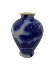 画像：壷・花瓶/染錦模様/老松文/ブルー