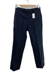 画像：イタリア製/サイドシンチバッグ/裾ダブル/スラックスパンツ/30/ウール/NVY/ストライプ