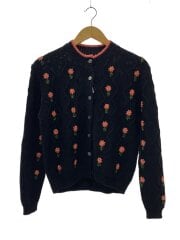 画像：カーディガン(厚手)/S/ウール/BLK/花柄