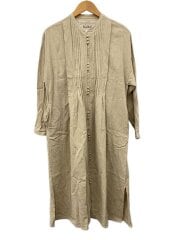 画像：長袖ワンピース/FREE/リネン/BEG/無地/UK-00114