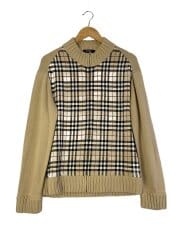 画像：ノバチェックジップアップニットジャケット/3/コットン/BEG/チェック/BMT60-901