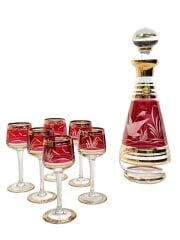 画像：ボヘミヤ/グラスコレクション/グラス/6点セット/ハイエナメル/ゴールド/レッド/赤/切子