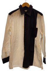 画像：バイカラ-シャツ/3/コットン/WHT/BLK/UJ-B89-805