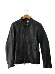 画像：セミダブルライダースジャケット/M/羊革/ブラック/無地/TLE-7503