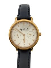 画像：クォーツ腕時計/アナログ/レザー/WHT/BLK/SS/VD75-KGZ0