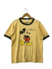 画像：90s/USA製/黒目ミッキー/リンガーTシャツ/L/コットン/YLW/総柄//