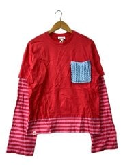 画像：長袖Tシャツ/XS/コットン/RED/ボーダー//