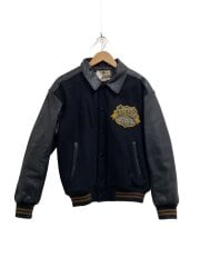 画像：袖レザー切替/スタジャン/L/ウール/BLK