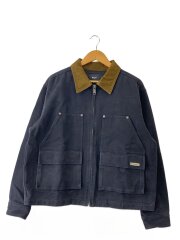 画像：STRETCH LOGO CANVAS WORK JACKET/M/コットン/BLK/無地