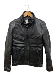 画像：レザージャケット・ブルゾン/M/牛革/BLK/無地/襟破れ/袖汚れ