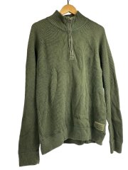 画像：ハーフジップニット・セーター(薄手)/XL/コットン/KHK