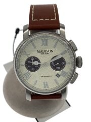 画像：MADISON/クォーツ腕時計/アナログ/レザー/WHT/BRW/SS/MA011009//