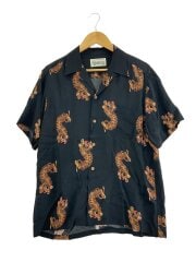 画像：アロハシャツ/L/レーヨン/BLK/総柄/トラ柄//