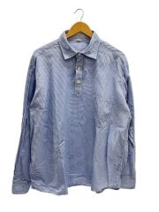 画像：薄オックスの水平線オーシャンシャツ/--/コットン/BLU/ボーダー/4053073